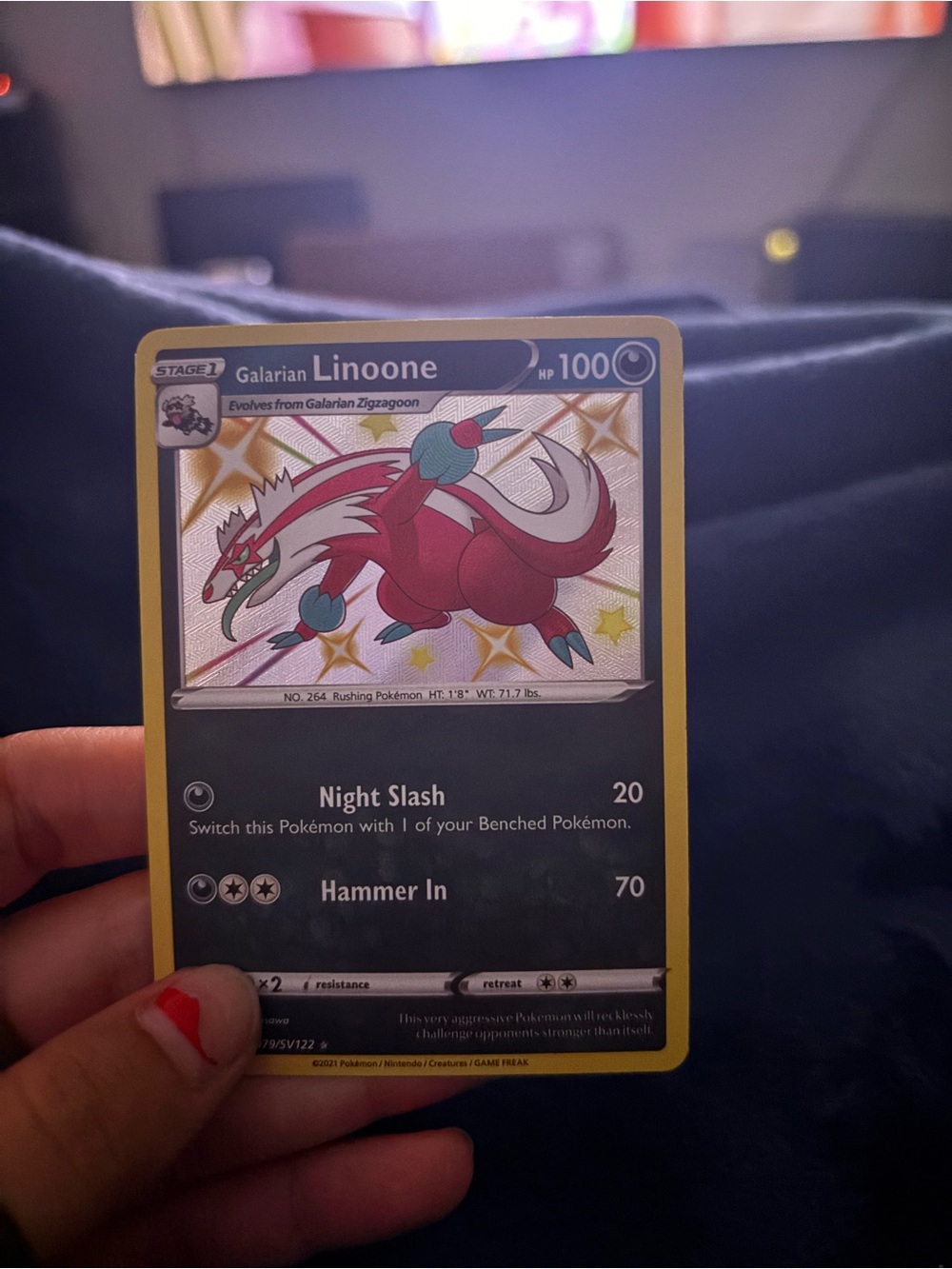 Pokemon Galarian Linoone Trading Card - Yellow Border, Pink/Red Artwork